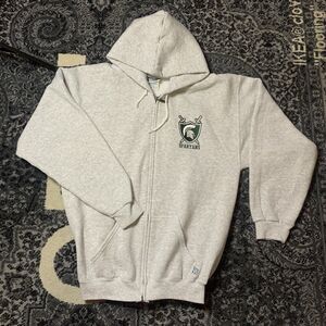 Vintage 90s Discus Essential Gray Michigan Spartan Zip Up Hoodie size L Rare